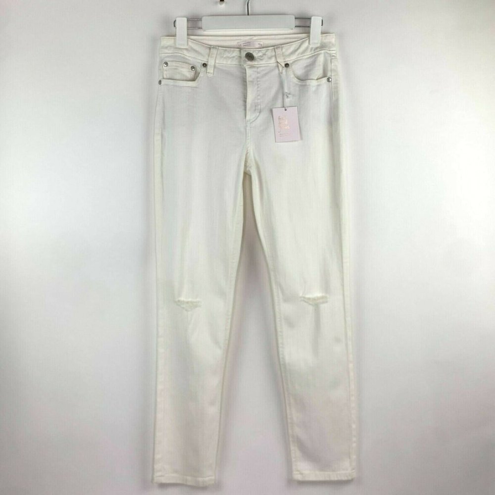 LC Lauren Conrad Off White Distressed Stretch Denim Skinny Ankle Jeans 12